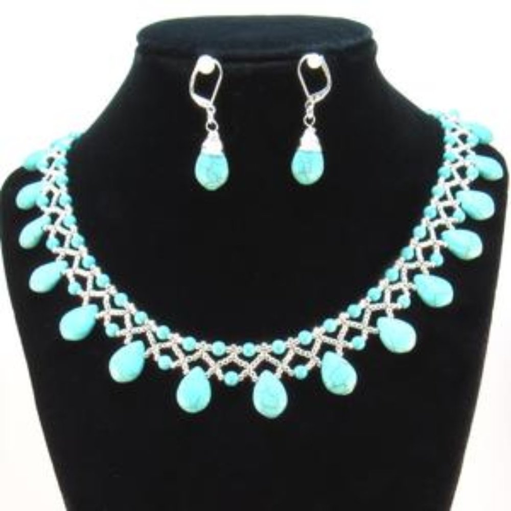 Turquoise and Silver Choker Necklace, Earring